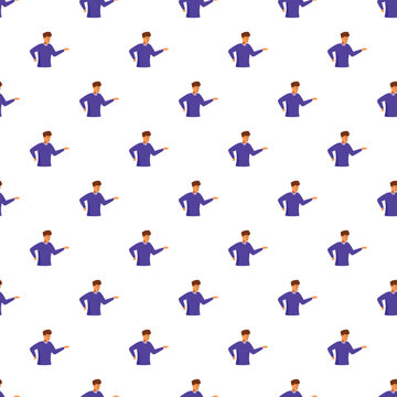 Man in a blue shirt presenting with an open hand, creating a seamless pattern