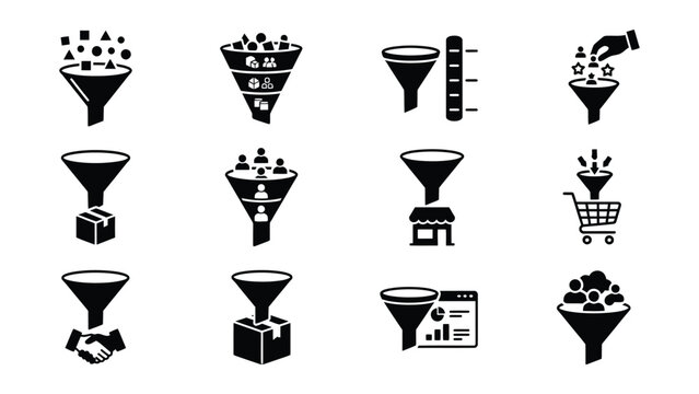 Flat design funnel icons with different elements