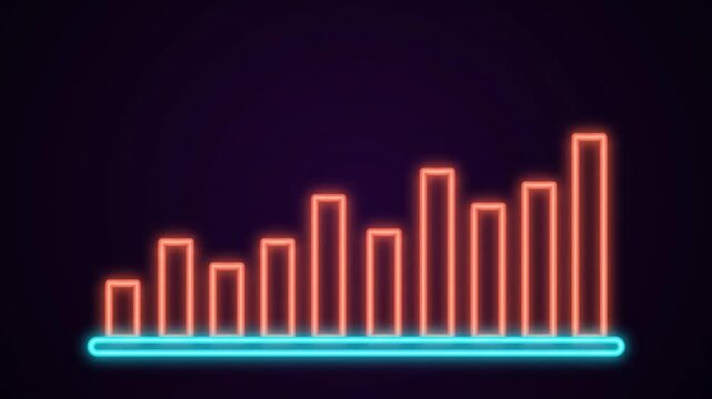 A vibrant neon chart diagram glowing against a dark background, illustrating financial growth, data analytics, business metrics, and success trends