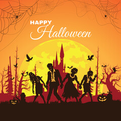 Obraz premium Halloween silhouette background vector illustration.