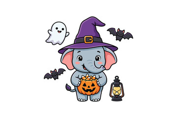 Naklejka premium Halloween Elephant Witch Vector