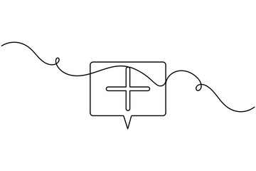 Obraz premium Medical cross inside a chat speech bubble icon sign continuous one line drawing on white background minimalist professional health care and communication symbol editable outline vector illustration