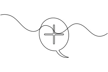 Obraz premium Medical cross inside a chat speech bubble icon sign continuous one line drawing on white background minimalist professional health care and communication symbol editable outline vector illustration