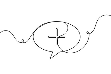 Obraz premium Medical cross inside a chat speech bubble icon sign continuous one line drawing on white background minimalist professional health care and communication symbol editable outline vector illustration
