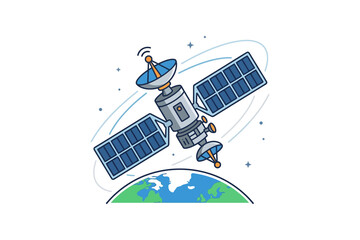 Artificial Satellite Orbiting Earth Vector Illustration © ahmad