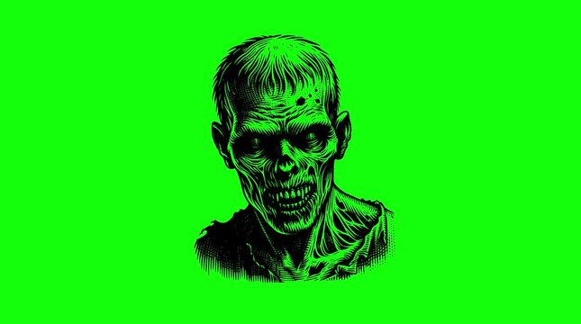 Scary Zombie Face Zooming Out Animated Graphic Green Screen Chroma Key Background Overlay Video
