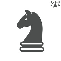 Knight solid icon, chess game concept. Vector graphics. Chess horse, unexpected maneuver sign and editable stroke, glyph style icon for mobile or web design. © iconqueen