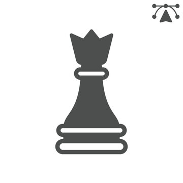 Queen solid icon, chess game concept. Vector graphics. Royal dominance, chess piece sign and editable stroke, glyph style icon for mobile or web design.