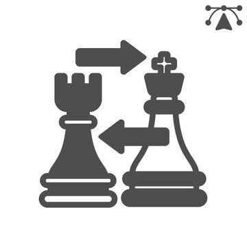 Chess castling solid icon, chess game concept. Vector graphics. Double defense sign and editable stroke, glyph style icon for mobile or web design.