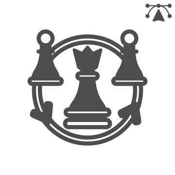 Chess exchange solid icon, chess game concept. Vector graphics. Exchange of pieces, cycle sign and editable stroke, glyph style icon for mobile or web design.