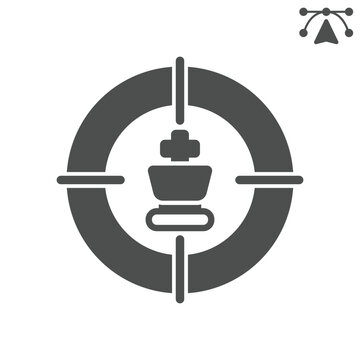Chess piece crosshair solid icon, chess game concept. Vector graphics. Attempt to seize control, target sign and editable stroke, glyph style icon for mobile or web design.