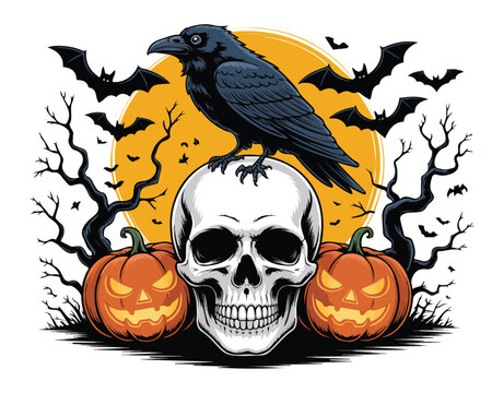 Raven Skull vector illustration isolated on white background