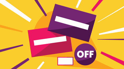 Fototapeta premium Bright yellow background with bold purple and pink shapes for promotional offers
