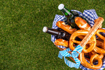 Fototapeta premium Oktoberfest picnic and barbecue food, Oktoberfest bavarian party menu