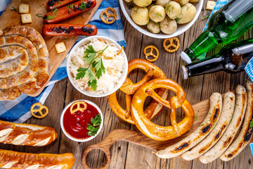 Fototapeta premium Oktoberfest picnic and barbecue food, Oktoberfest bavarian party menu