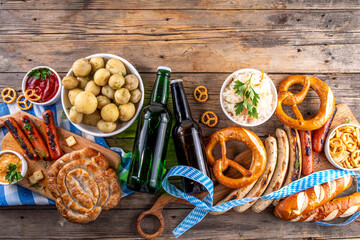 Fototapeta premium Oktoberfest picnic and barbecue food, Oktoberfest bavarian party menu
