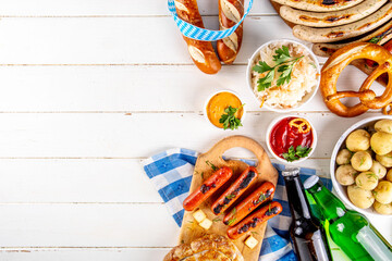 Fototapeta premium Oktoberfest picnic and barbecue food, Oktoberfest bavarian party menu