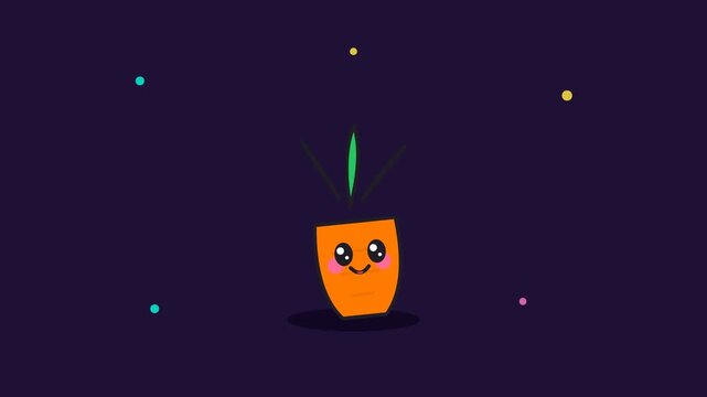 Cute animated carrot character with a happy face on a dark background