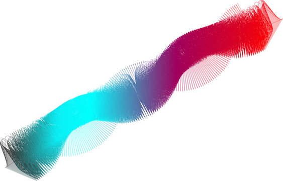 Abstract 3D Gradient Waveform Ribbon with Neon Cyan, Purple and Red Light