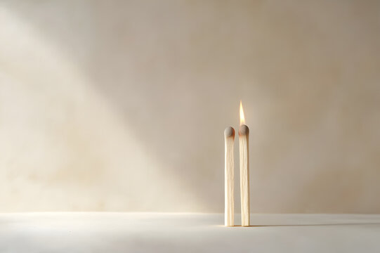 Two matches one flame, concept of human connection, support and solidarity