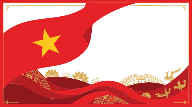 Vietnamese flag background with traditional patterns