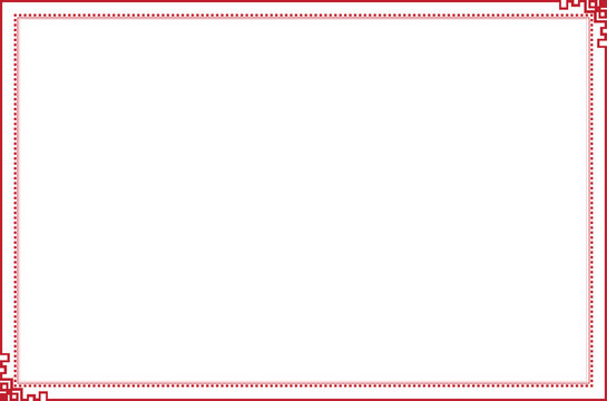 Elements of oriental frames corners. Red on white rectangle lines border chinese style. Design print for greeting cards, wedding invitations, restaurant menu, royal certificates. Set 97
