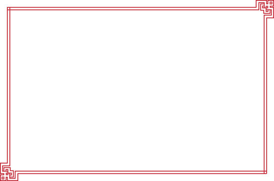 Elements of oriental frames corners. Red on white rectangle lines border chinese style. Design print for greeting cards, wedding invitations, restaurant menu, royal certificates. Set 101
