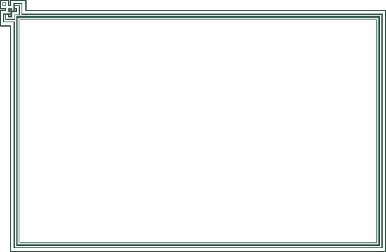 Elements of oriental frames corners. Green on white rectangle lines border chinese style. Design print for greeting cards, wedding invitations, restaurant menu, royal certificates. Set102b

