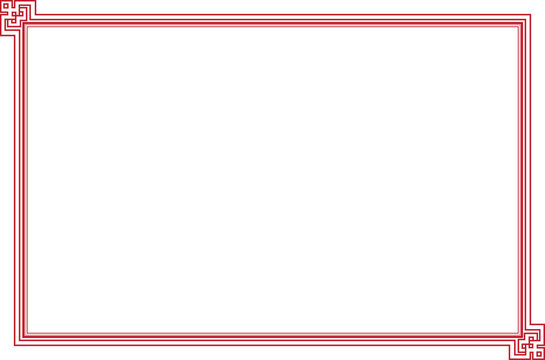 Elements of oriental frames corners. Red on white rectangle lines border chinese style. Design print for greeting cards, wedding invitations, restaurant menu, royal certificates. Set 102
