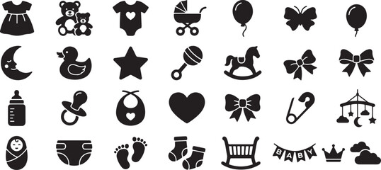 Fototapeta premium Baby Silhouette Clipart Icons Set | Nursery & Baby Shower