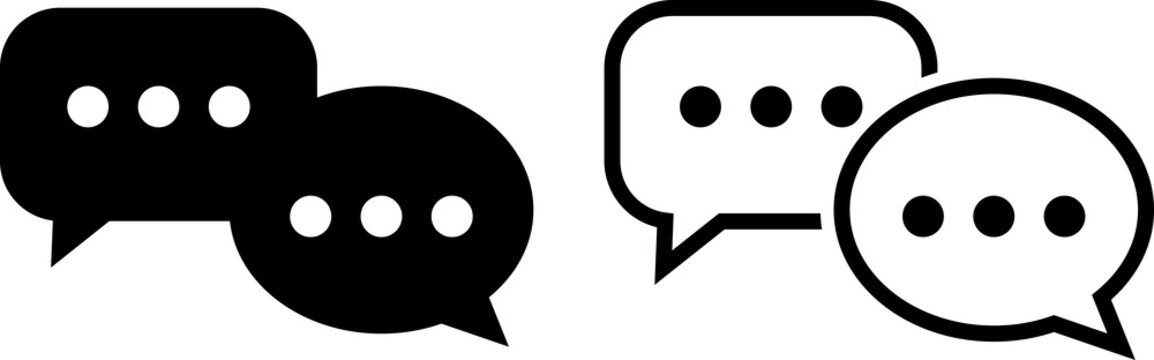 Two chat bubbles with dots inside on for conversation or messaging concept symbol.