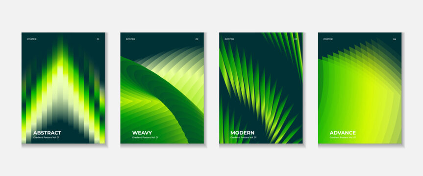 Abstract green posters background set with modern gradient shapes