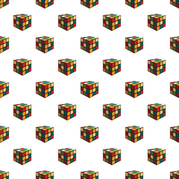 Rubiks style cubes forming a repeating, colorful pattern on a white background