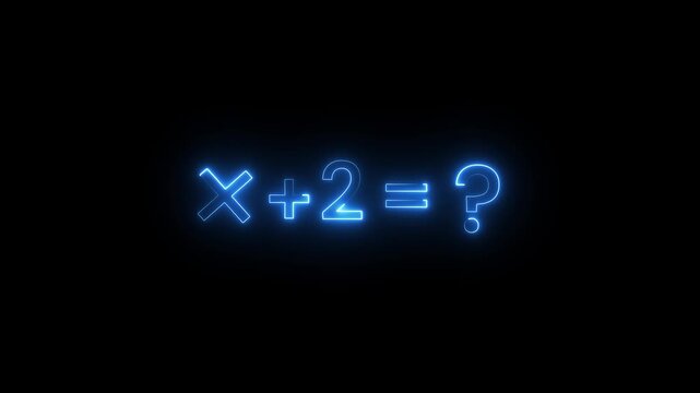 Neon blue math equation solving for unknown variable x on dark background digital art.