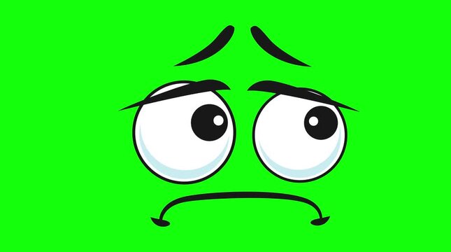 Sad Worried Cartoon Face Eyes Mouth Blinking Animated Graphic Green Screen Chroma Key Background Overlay