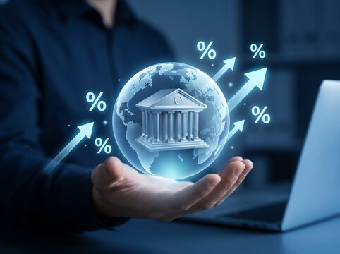 Global banking and finance interest rates concept