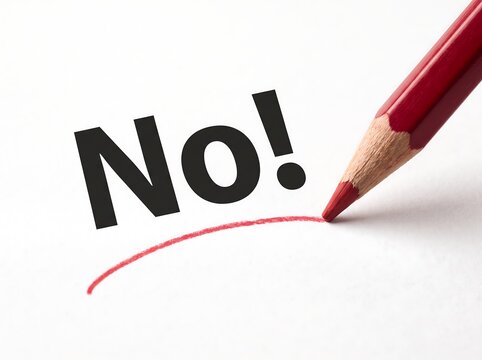 Red pencil underlining the word no isolated on white background