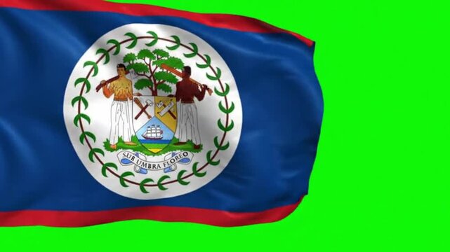 Belize Flag Waving on Green Screen, Chroma Key Background