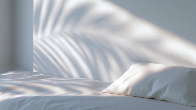 Close-up of a bed with white sheets and pillows. the bed is in a room with a white wall on the right side and a window on the left side.