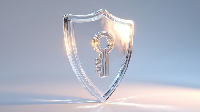 Transparent glass shield with key icon representing cybersecurity and data protection