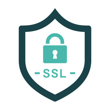 SSL security shield with padlock icon on white background