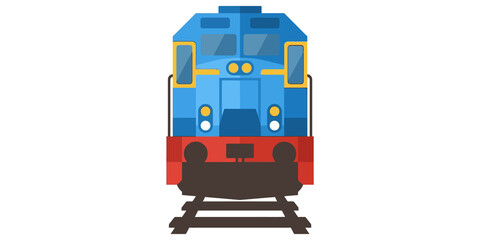 Blue diesel locomotive illustration shows heavy cargo train engine on tracks for industrial railway transportation systems. © Jpeg shop opened