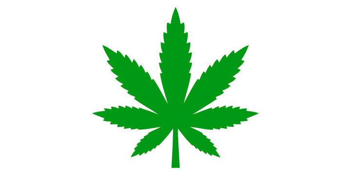 Green cannabis leaf icon featuring seven points for medical marijuana branding and botanical herb research documentation.