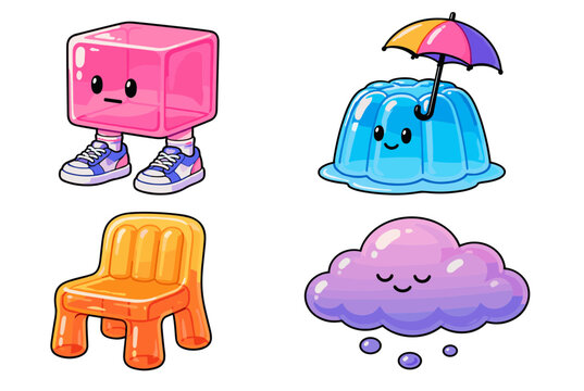 Illustration art collection cute characters a pink cube with legs
