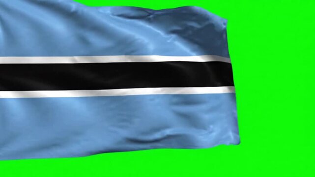 Botswana Flag Waving on Green Screen, Chroma Key Background