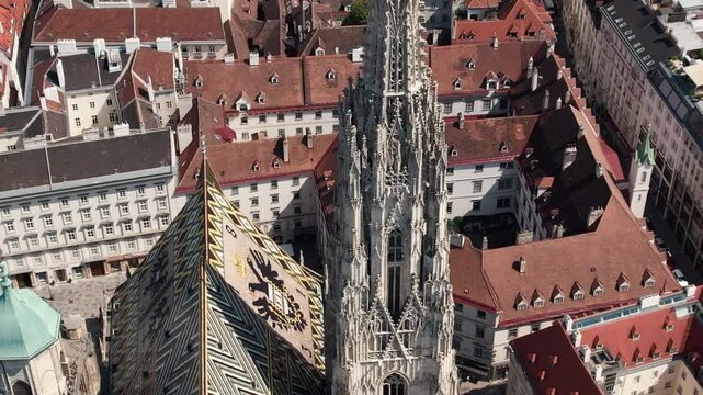 Aerial View of St Stephen Cathedral Spire in Vienna Austria