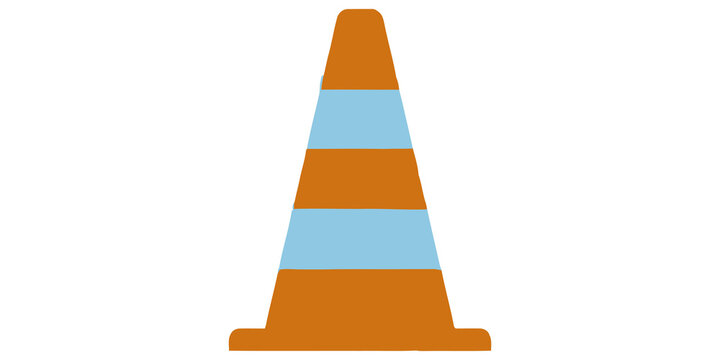 Orange traffic cone with light blue reflective stripes for road safety warnings and construction zone signaling graphics.