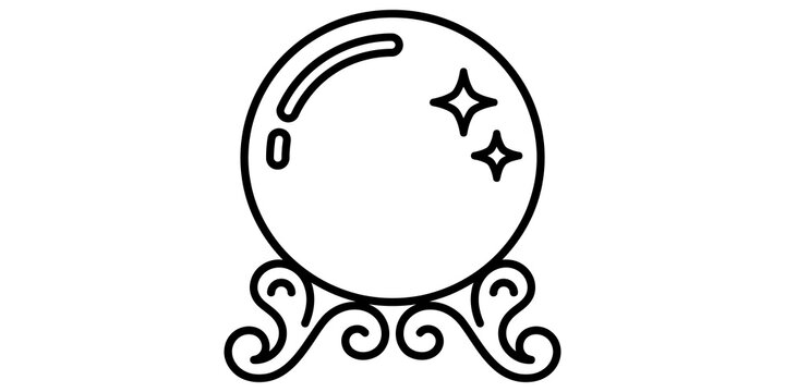 Crystal ball outline icon with decorative stand for fortune telling magic occult practices and spiritual divination sessions.