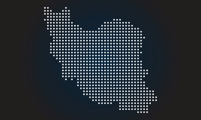 Obraz premium Digital map of Iran created from small white dots on a dark blue gradient background, representing a modern and connected nation.