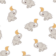Obraz premium Vector seamless background featuring cute elephants and bananas